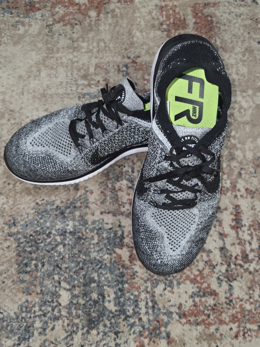 Nike Men’s Free RN Black & Gray Flyknit Running Shoes with Neon Green Insole